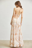 Marble Print One-Shoulder Tiered Maxi Dress – Lace-Up Back Formal Evening Gown