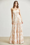 Marble Print One-Shoulder Tiered Maxi Dress – Lace-Up Back Formal Evening Gown