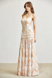 Marble Print One-Shoulder Tiered Maxi Dress – Lace-Up Back Formal Evening Gown