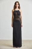 Spaghetti Strap Black Sheer Mesh Maxi