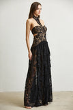 Daisy Embroidered Lace Fabric with Ruffled Skirt Dress