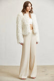 Women Shaggy Faux Fur Jacket | Open Front Long Sleeve Winter Coat with Quilted Lining