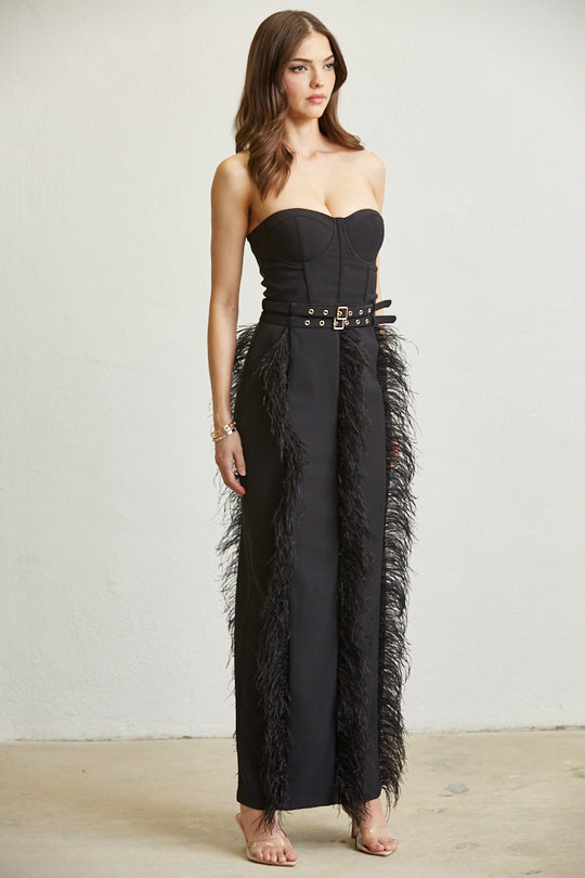 corset dress with feathers Feather Sleeve Beaded Corset Gown 48770