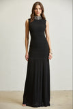 Black Mock Neck Long Dress Front View