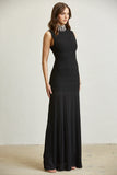 Black Mock Neck Long Dress Side View