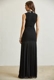 Black Mock Neck Long Dress Back  View