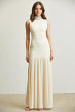 Beige Mock Neck Long Dress Front View