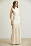 Beige Mock Neck Long Dress Side View