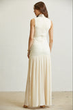 Beige Mock Neck Long Dress Back View