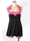 Sexy Black & Pink Satin Chemise – Lace Bow Nightwear Lingerie for Women