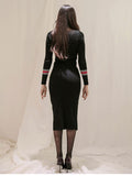Women Elegant Long Sleeve Bodycon Midi Dress | Slim Fit Mid-Calf Knit Dress for Casual & Party Wear