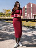 Women Elegant Long Sleeve Bodycon Midi Dress | Slim Fit Mid-Calf Knit Dress for Casual & Party Wear