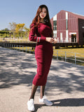 Women Elegant Long Sleeve Bodycon Midi Dress | Slim Fit Mid-Calf Knit Dress for Casual & Party Wear