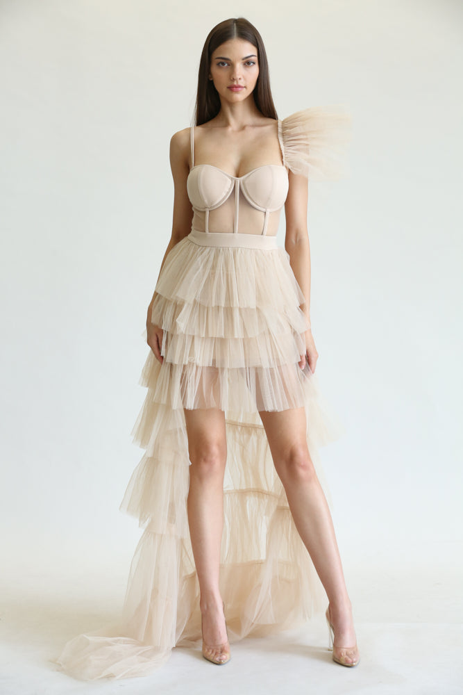 RosePaulino Atiena - Tulle Mesh Fabric Dress Small / Nude