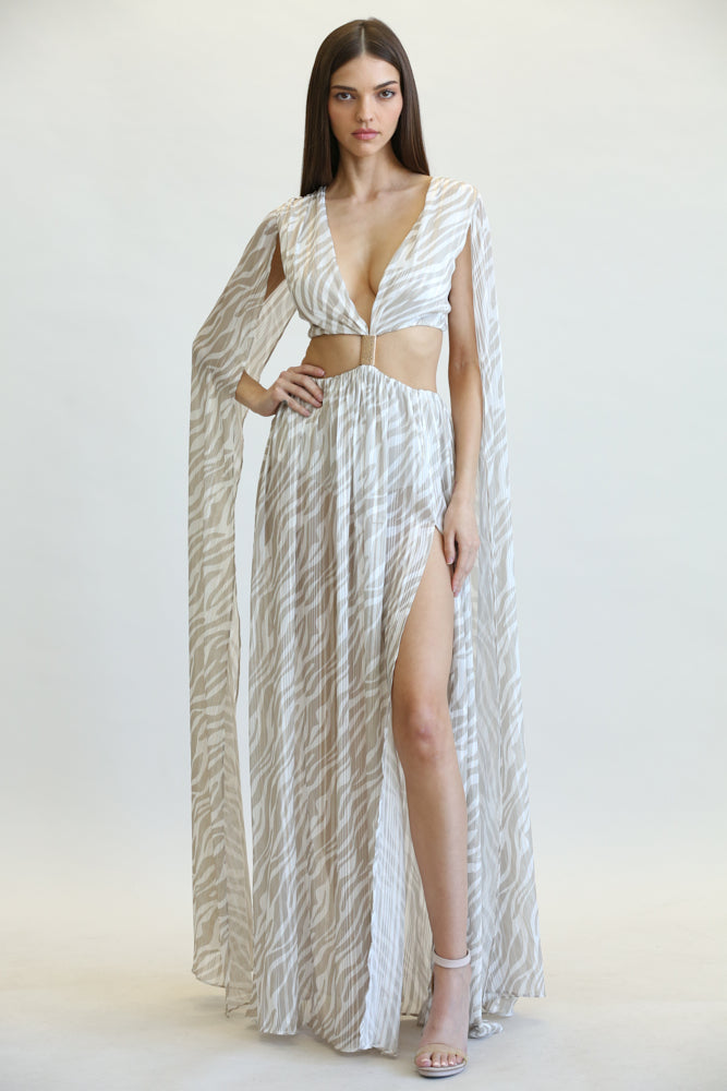 Blanca - Nude Zebra Print Pattern Dress