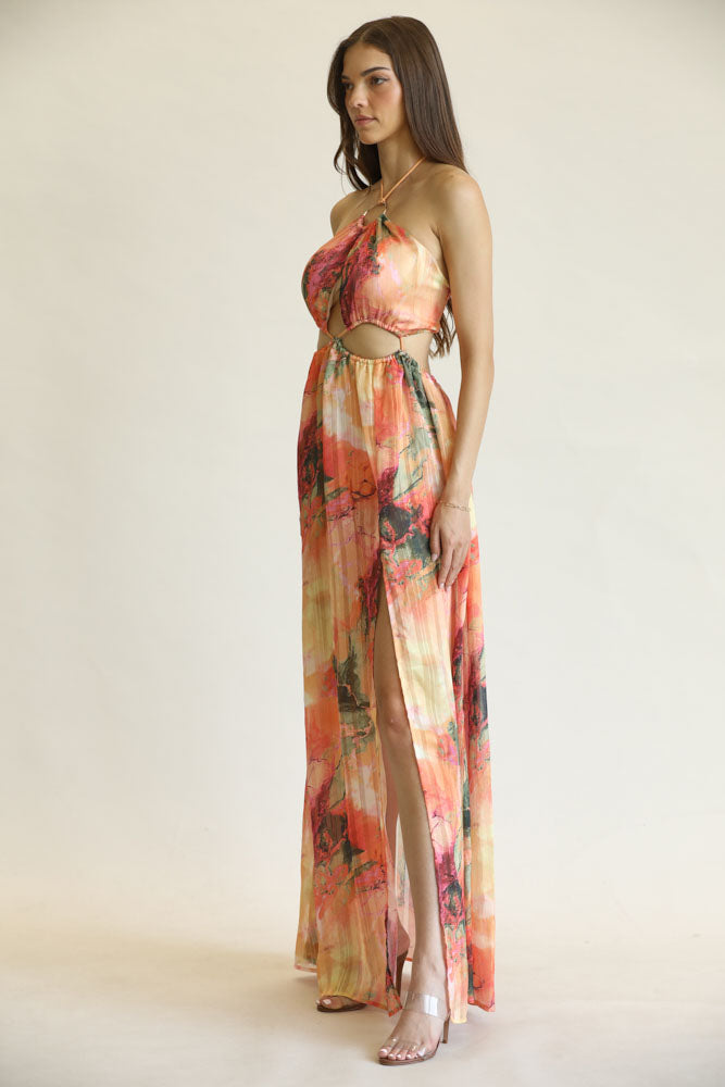 Sontee - Multi-color Marble Print Pattern Dress