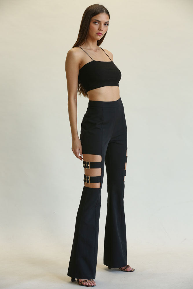 Lola- High Waisted Belted Bell Bottom Pants