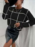 Jenny- Plaid Accent Round Neckline Sweater