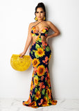 Veronica- Sunflower Print Cami Maxi Dress